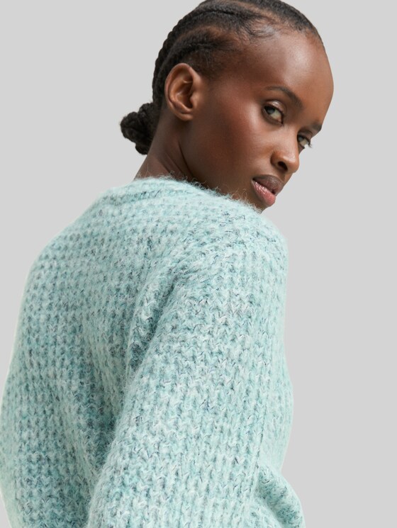 Relaxed-fit cardigan with wool blend - mint multicolor melange