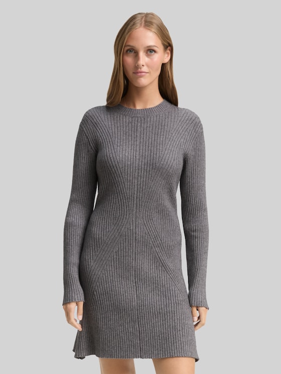 Fitted mini dress in ribbed knit - Stormy Gray Melange