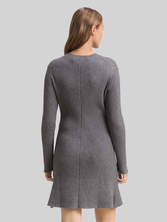 Fitted mini dress in ribbed knit - Stormy Gray Melange