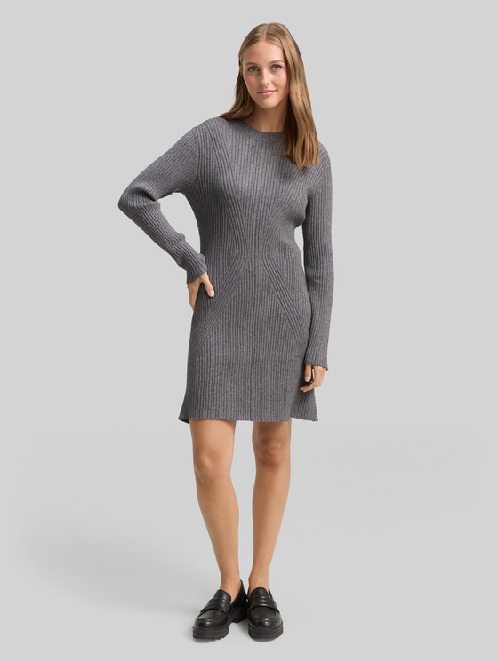 Fitted mini dress in ribbed knit - Stormy Gray Melange