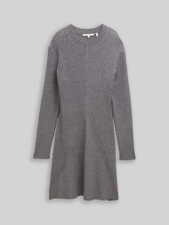Fitted mini dress in ribbed knit - Stormy Gray Melange