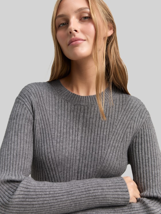 Fitted mini dress in ribbed knit - Stormy Gray Melange