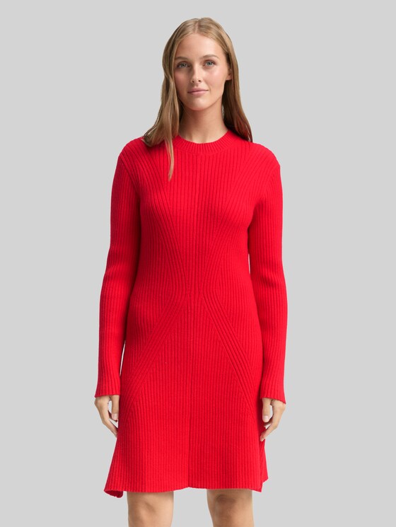Fitted mini dress in ribbed knit - brilliant red