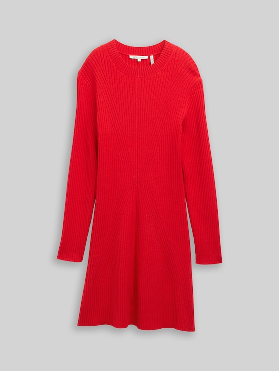 Fitted mini dress in ribbed knit - brilliant red
