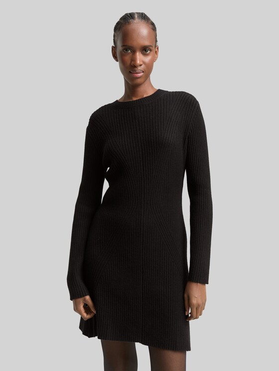 Fitted mini dress in ribbed knit - deep black