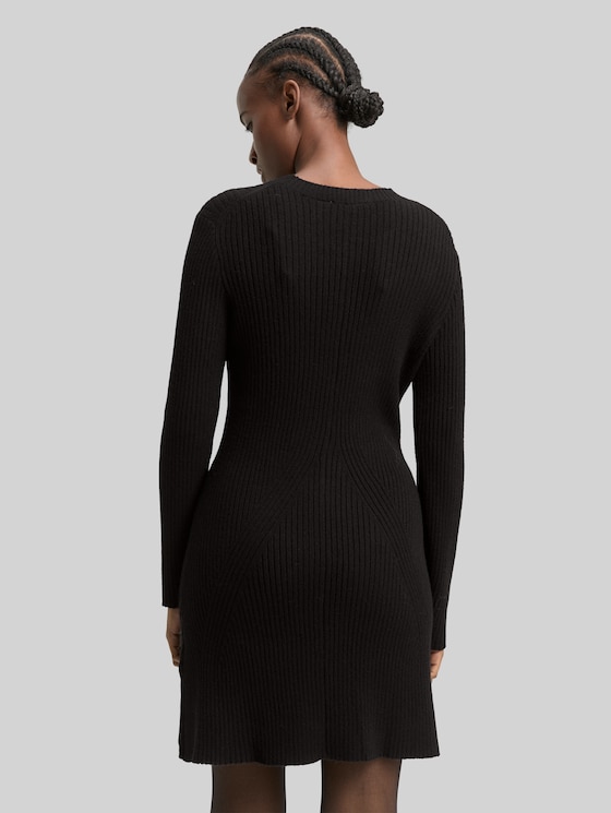 Fitted mini dress in ribbed knit - deep black