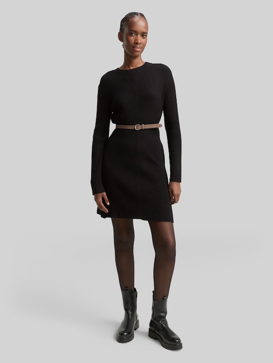 Fitted mini dress in ribbed knit - deep black