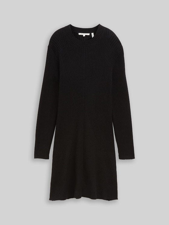 Fitted mini dress in ribbed knit - deep black