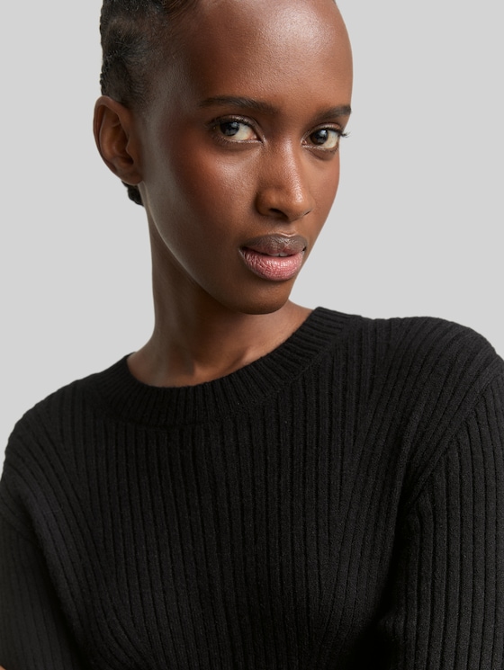 Fitted mini dress in ribbed knit - deep black
