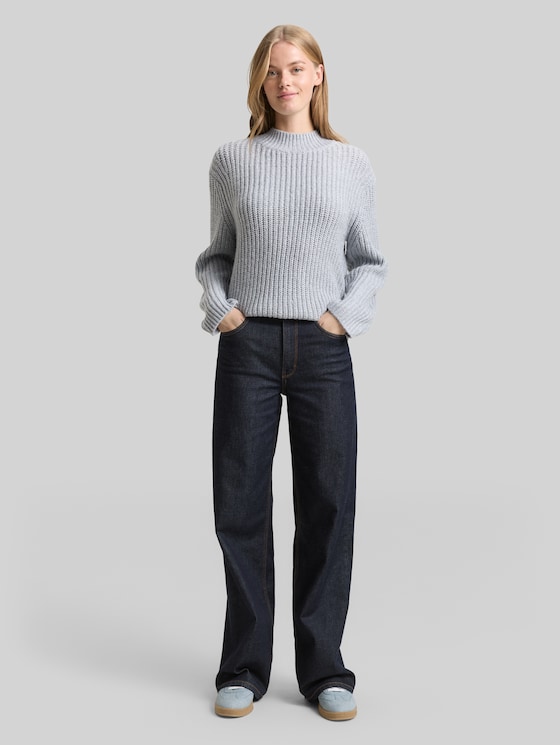 Relaxed fit knitted jumper with glitter effect - Cement Grey Mélange