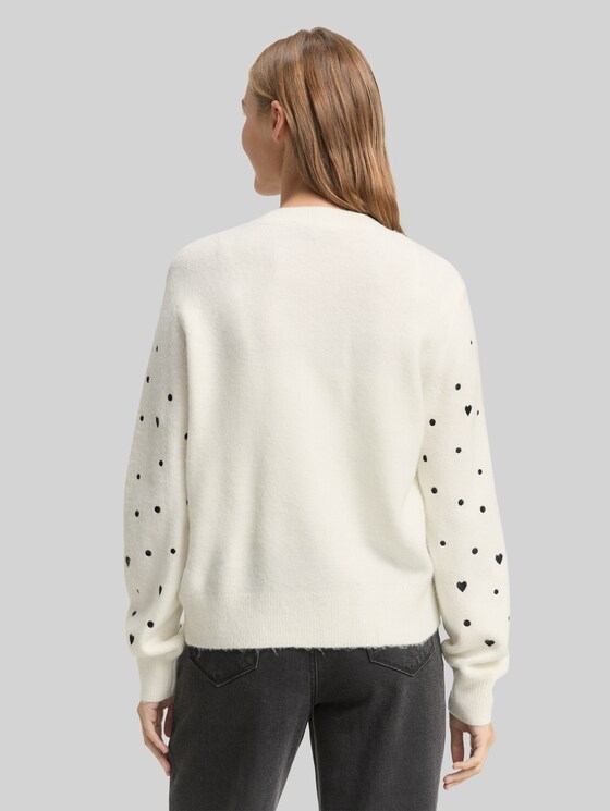 Relaxed fit cardigan with embroidery - white black dots and hearts