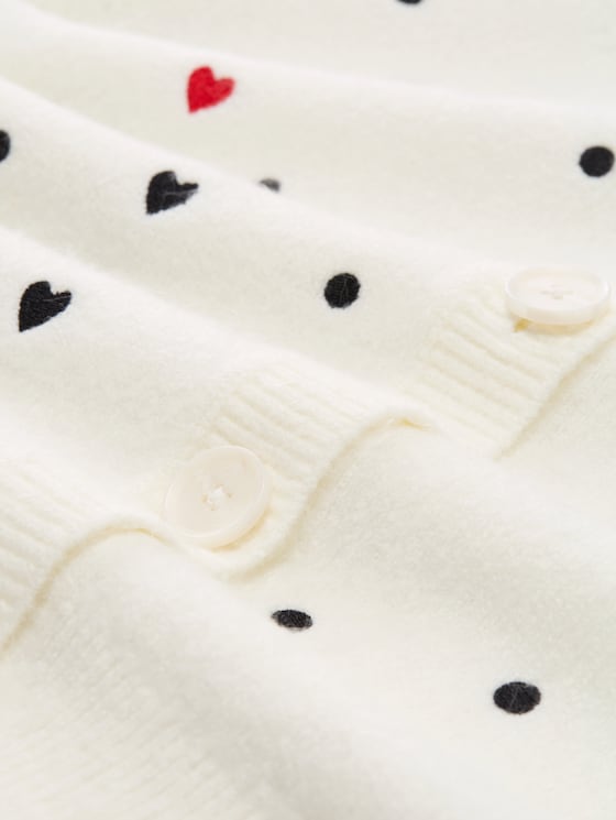 Relaxed fit cardigan with embroidery - white black dots and hearts