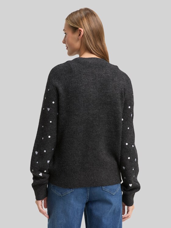 Relaxed fit cardigan with embroidery - grey white dots and hearts