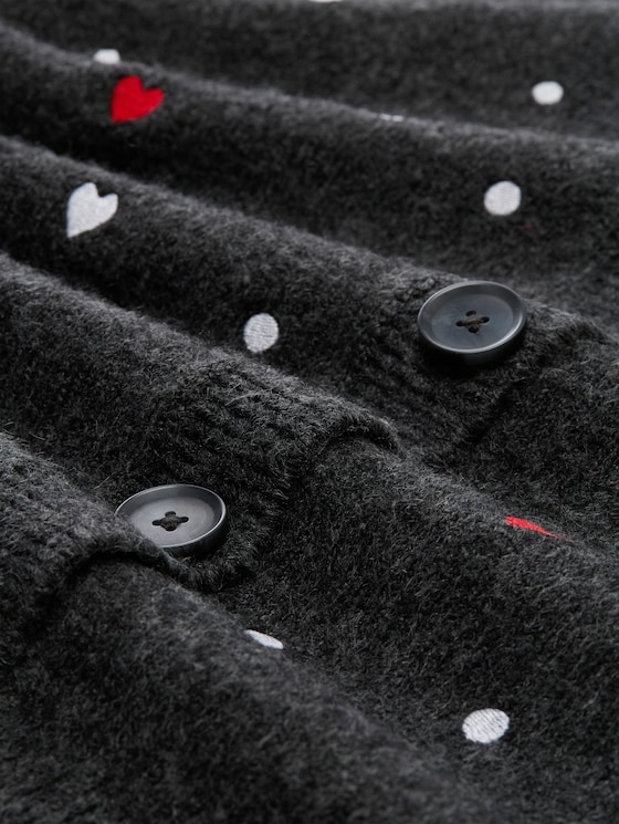 Relaxed fit cardigan with embroidery - grey white dots and hearts