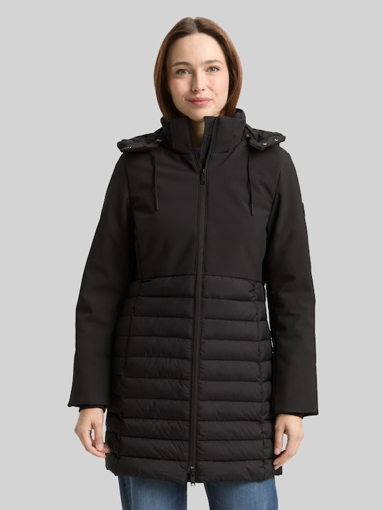 Softshell hybrid quilted coat with hood - deep black
