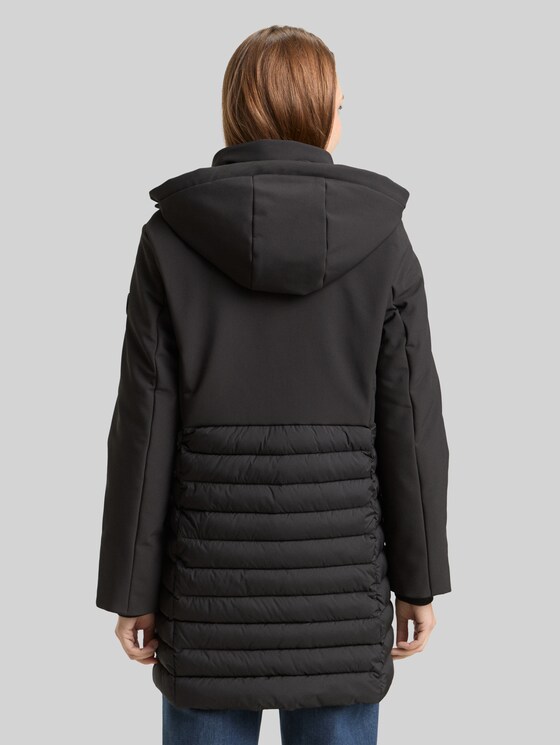 Softshell hybrid quilted coat with hood - deep black
