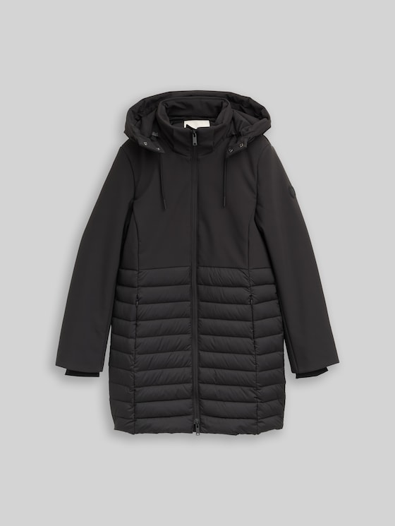 Softshell hybrid quilted coat with hood - deep black