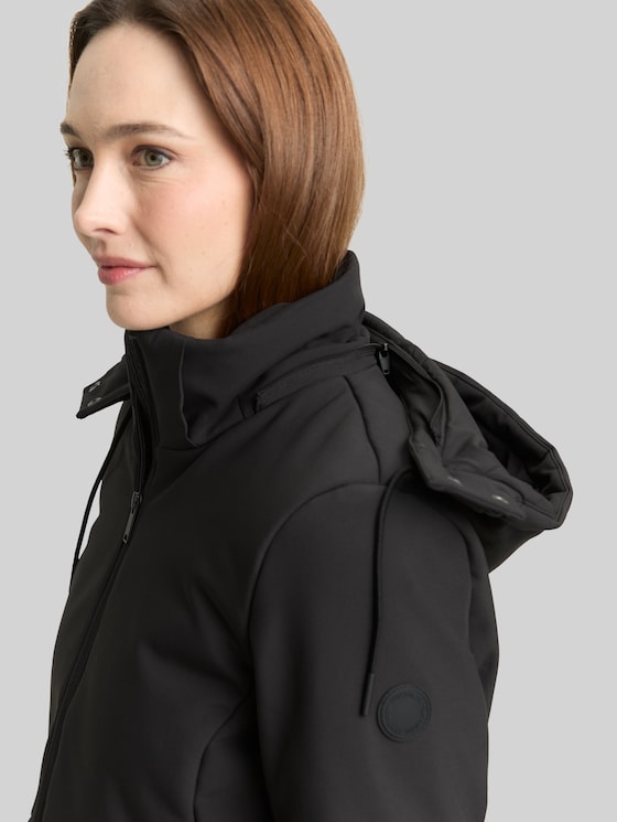 Softshell hybrid quilted coat with hood - deep black