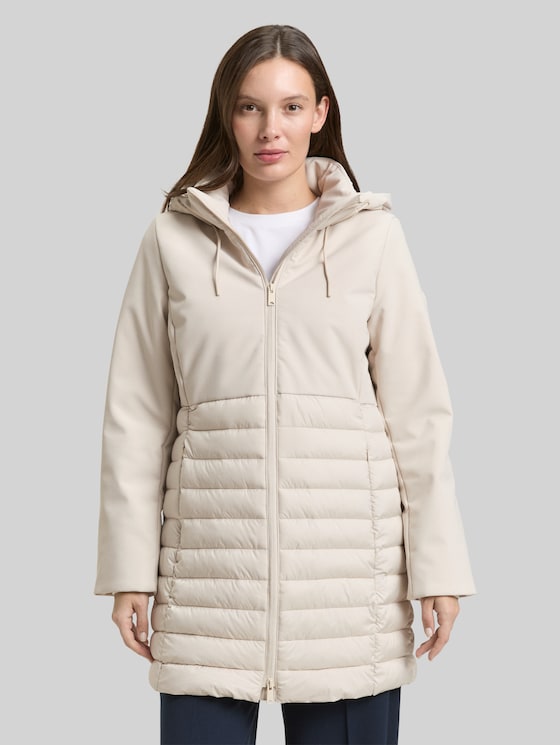Softshell hybrid quilted coat with hood - sand stone beige