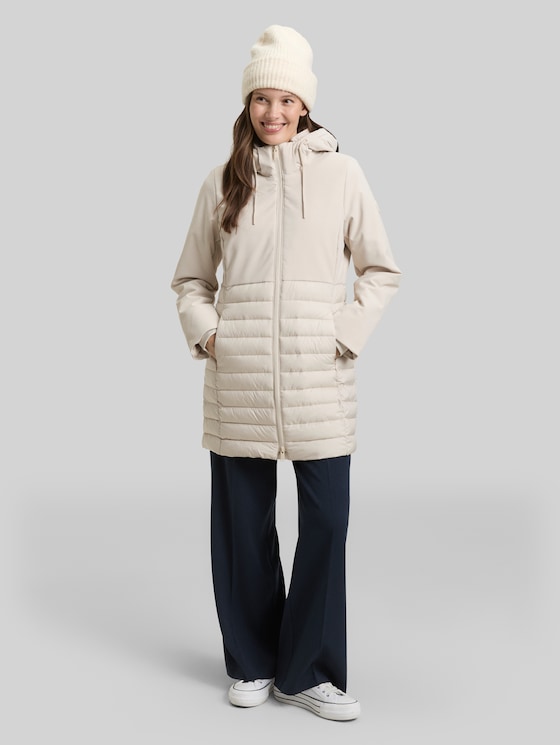 Softshell hybrid quilted coat with hood - sand stone beige