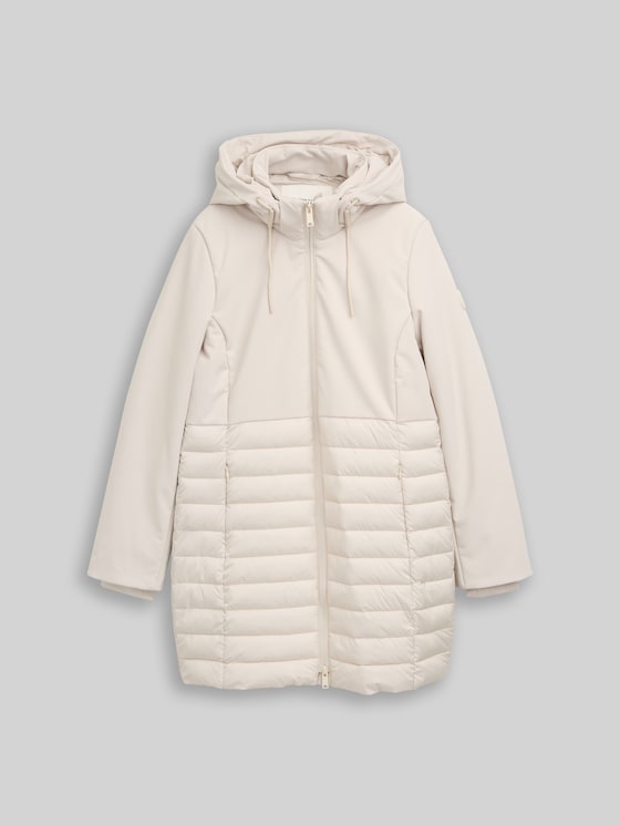 Softshell hybrid quilted coat with hood - sand stone beige