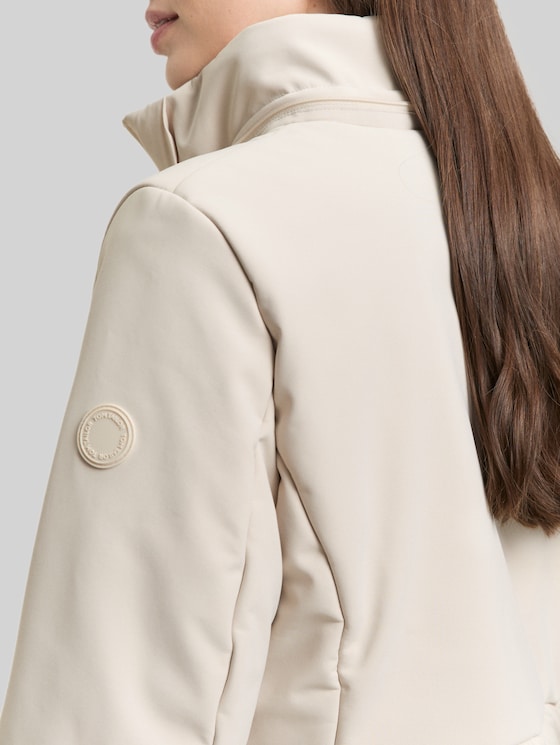 Softshell hybrid quilted coat with hood - sand stone beige