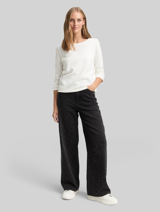 TTLINOU WIDE Jeans with rhinestones - black stone wash denim