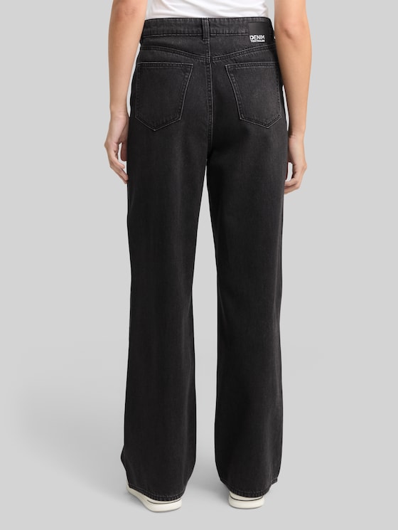 TTLINOU WIDE Jeans with rhinestones - black stone wash denim