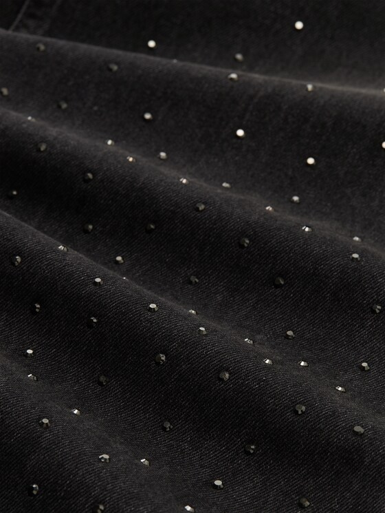 TTLINOU WIDE Jeans with rhinestones - black stone wash denim