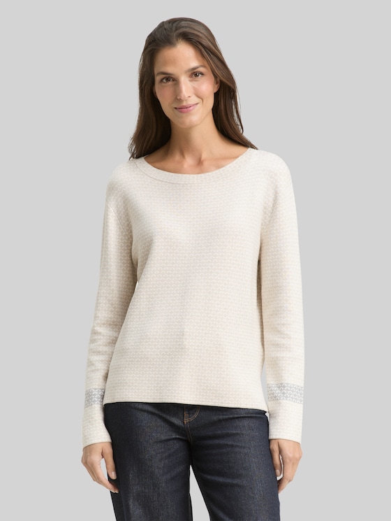 Loose fit jacquard knit jumper - mini argyle on beige melange
