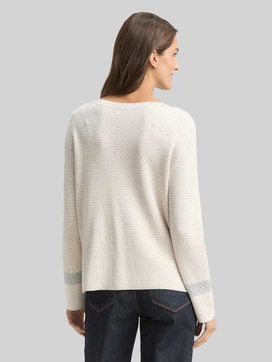 Loose fit jacquard knit jumper - mini argyle on beige melange