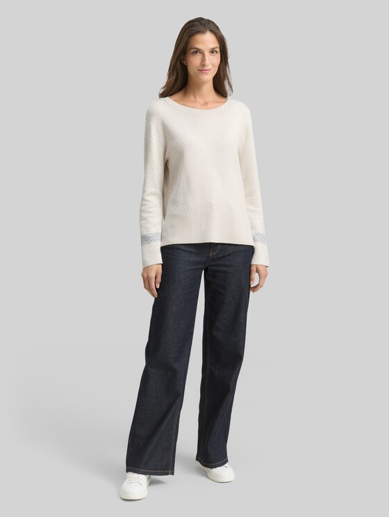 Loose fit jacquard knit jumper - mini argyle on beige melange
