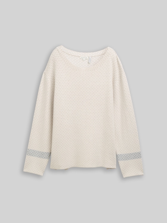 Loose fit jacquard knit jumper - mini argyle on beige melange