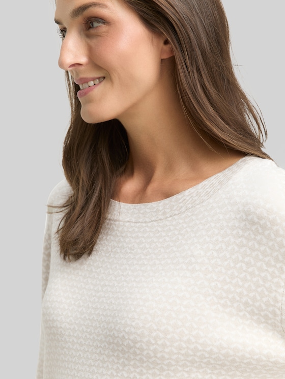 Loose fit jacquard knit jumper - mini argyle on beige melange