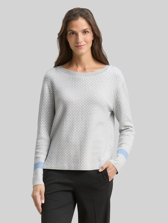 Loose fit jacquard knit jumper - mini argyle on grey melange