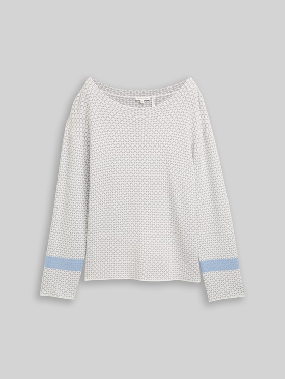 Loose fit jacquard knit jumper - mini argyle on grey melange