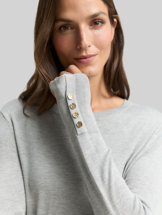 Knitted jumper with button detailing - medium silver grey melange