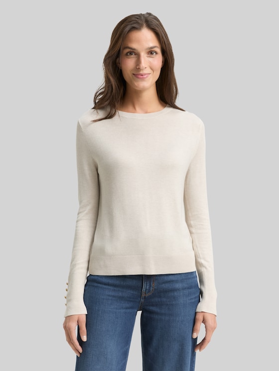 Knitted jumper with button detailing - sand stone beige melange