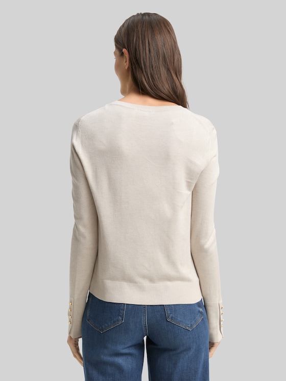 Knitted jumper with button detailing - sand stone beige melange