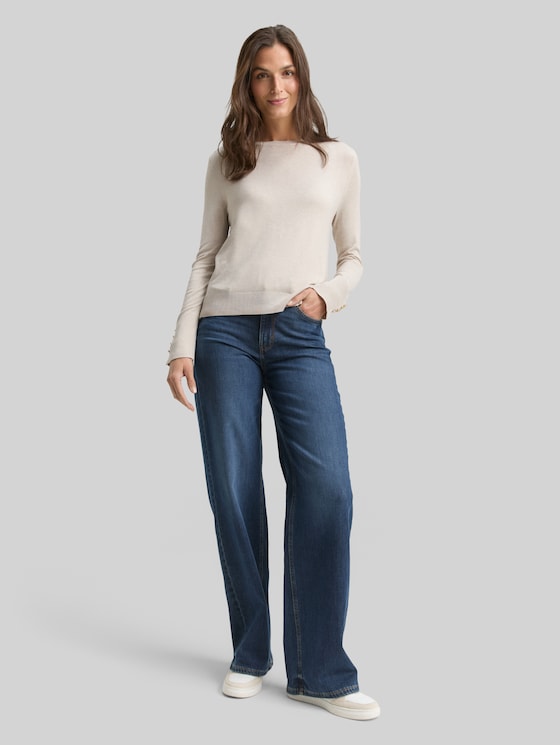 Knitted jumper with button detailing - sand stone beige melange