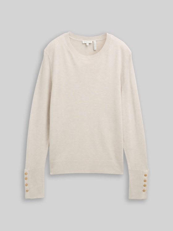 Knitted jumper with button detailing - sand stone beige melange