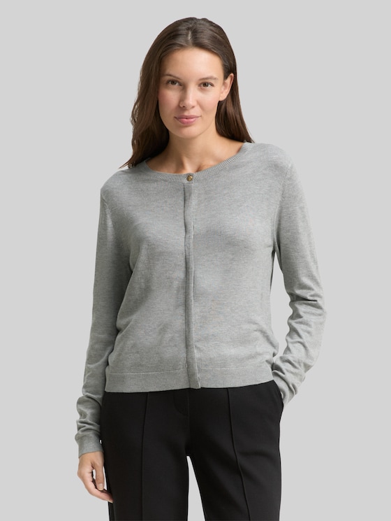 Cardigan with concealed button placket - medium silver grey melange