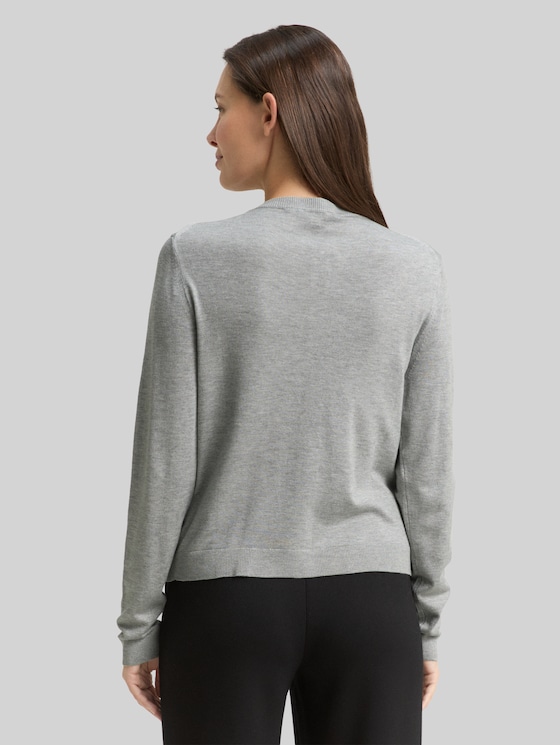 Cardigan with concealed button placket - medium silver grey melange