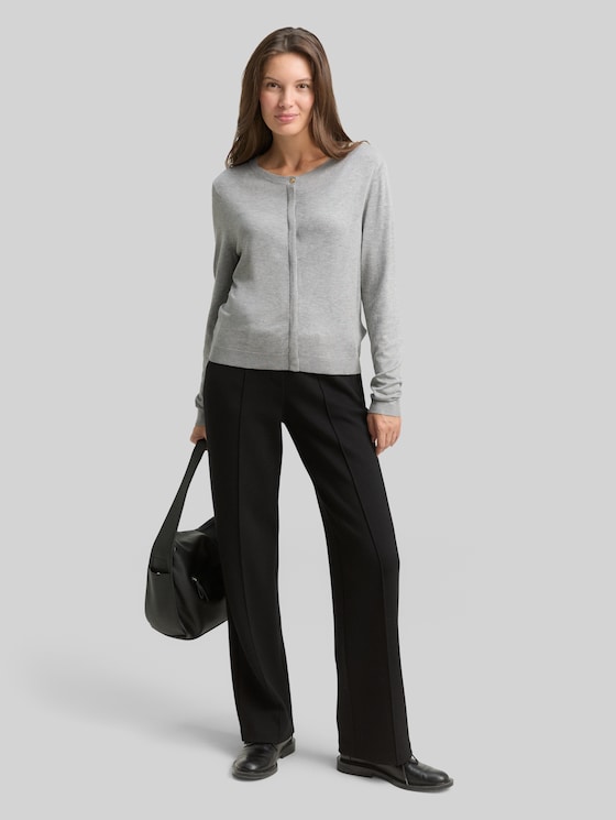 Cardigan with concealed button placket - medium silver grey melange