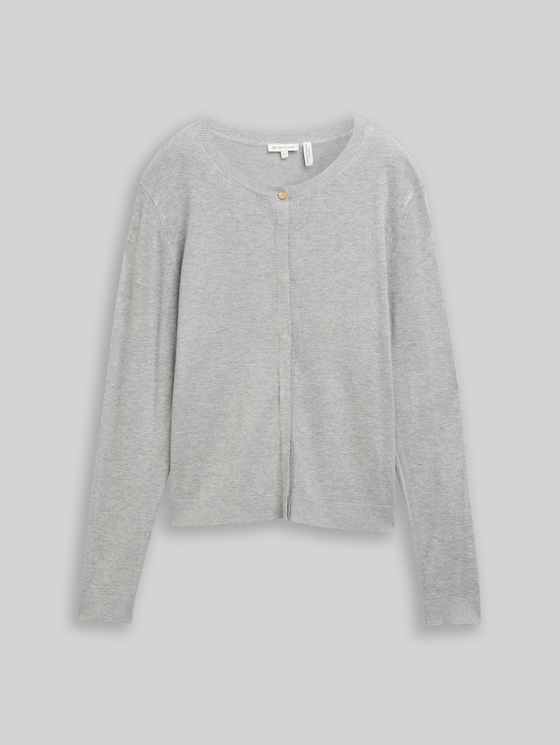Cardigan with concealed button placket - medium silver grey melange