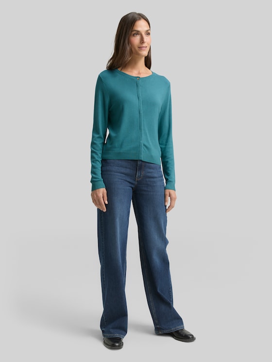Cardigan with concealed button placket - tropical teal