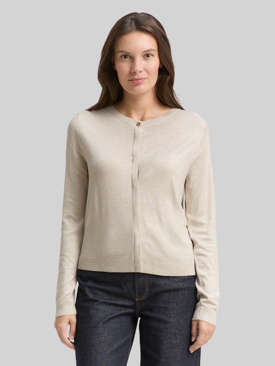 Cardigan with concealed button placket - sand stone beige melange