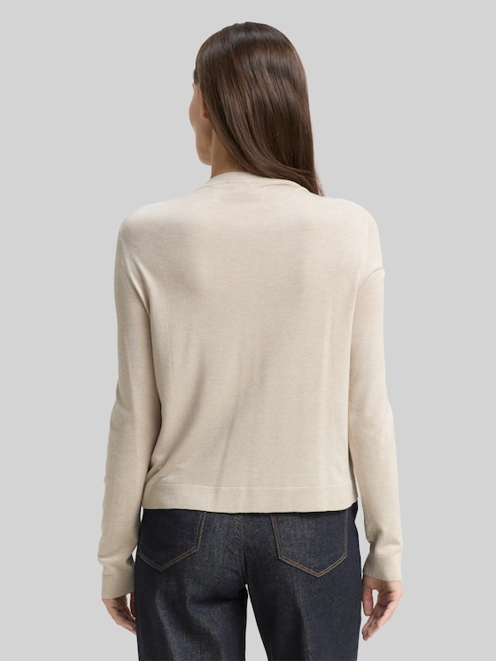 Cardigan with concealed button placket - sand stone beige melange