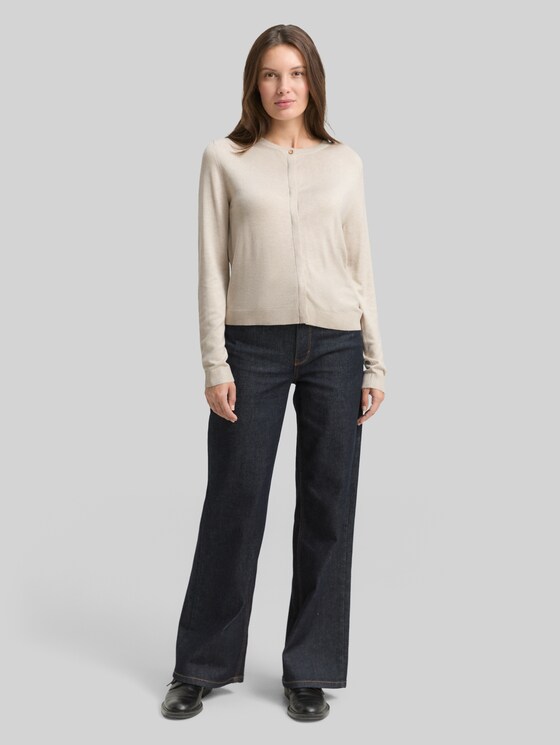 Cardigan with concealed button placket - sand stone beige melange