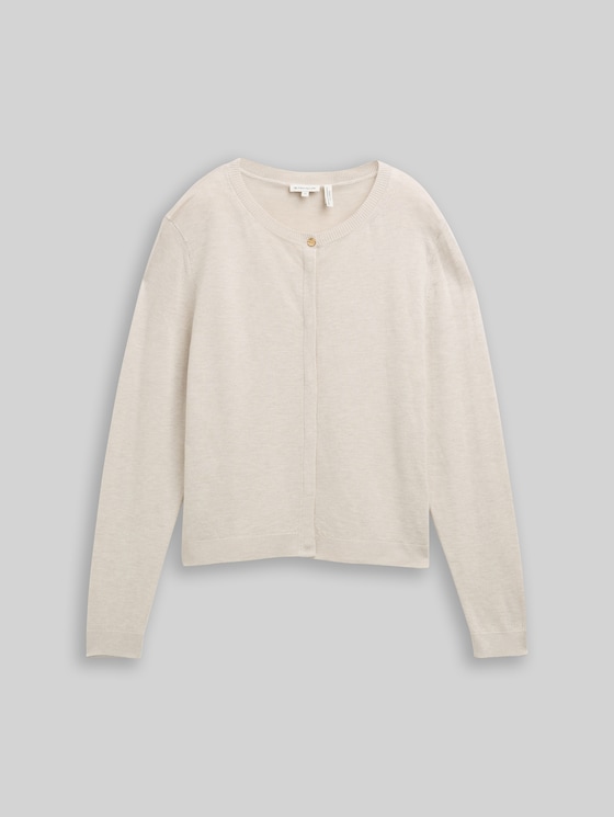 Cardigan with concealed button placket - sand stone beige melange